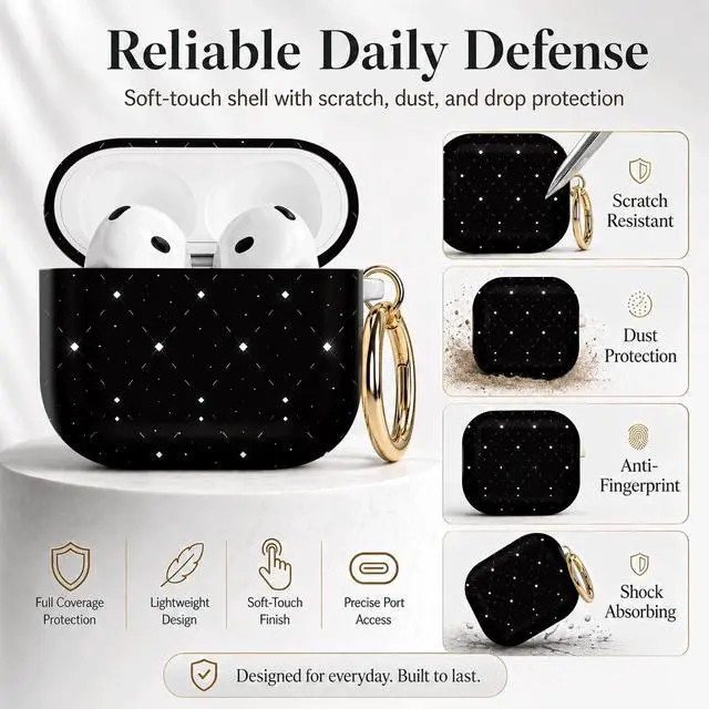 Alt view image 2 of 7 - Compatible with Airpod 4 Case,TPU Cute Pattern Protective, Shockproof Anti Scratch Case with Keychain Ring, Supports Wireless Charging(Diamond Grid with Dots)