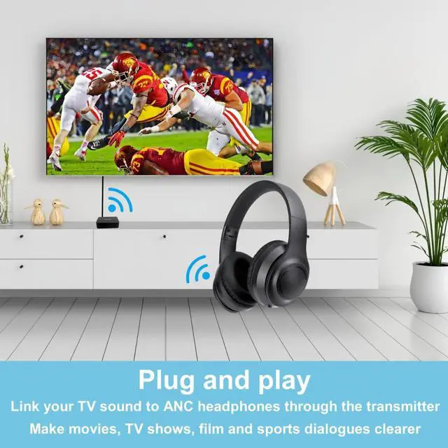 Alt view image 3 of 7 - Wireless Headphones for TV, Foldable ANC Headphones for Traveling, Headset with Bluetooth Transmitter: Optical (Toslink), Coaxial, RCA, 3.5mm AUX and USB Audio Output, Wireless TV Headset for Seniors