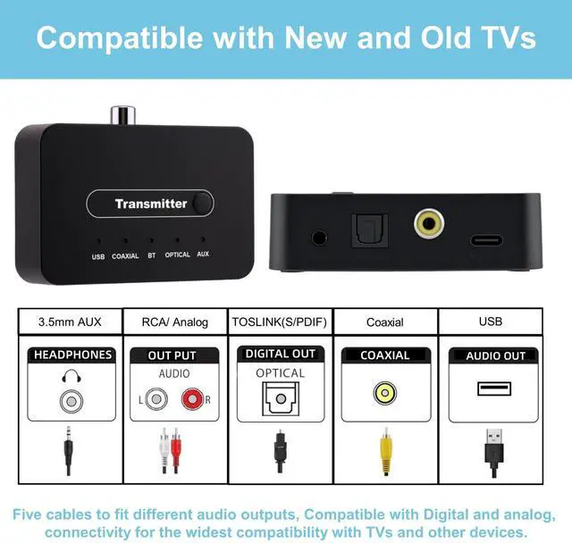 Alt view image 4 of 7 - Wireless Headphones for TV, Foldable ANC Headphones for Traveling, Headset with Bluetooth Transmitter: Optical (Toslink), Coaxial, RCA, 3.5mm AUX and USB Audio Output, Wireless TV Headset for Seniors