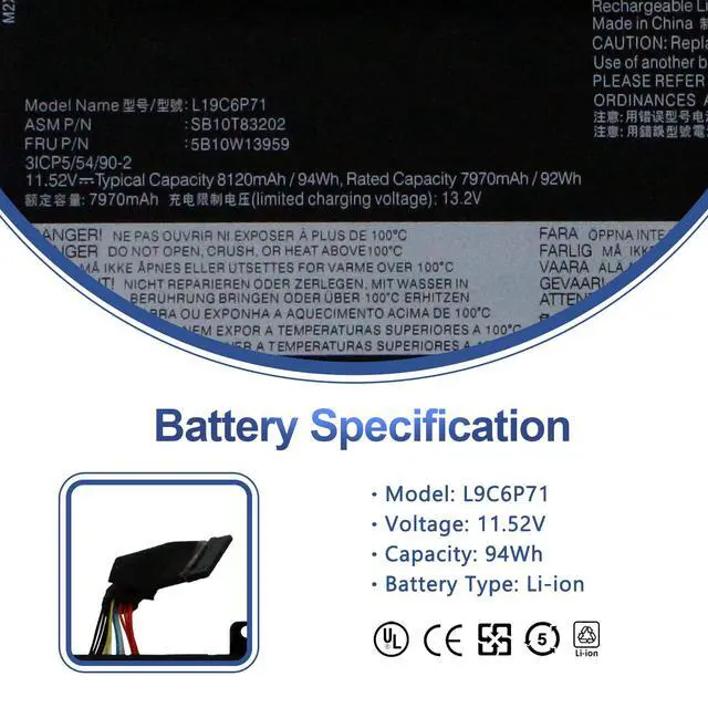 Alt view image 2 of 6 - L19L6P71 L19C6P71 Battery for Lenovo ThinkPad P15 P17 T15G G1 G2 Gen 1 2 | Mobile Workstation 20ST 20SU 20SN 20SQ 20YU 20YQ 20YS 20YR 20UR 20US 20ST000DGE 20YU0003GE 5B10W13958 5B10W13959 94WH