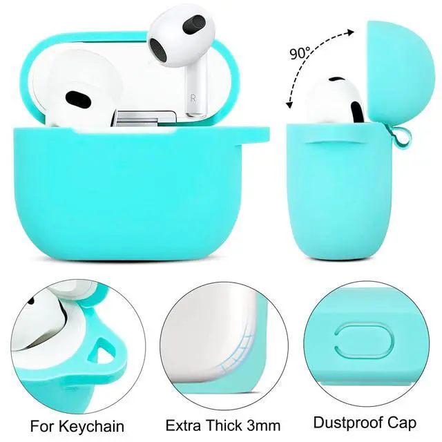 Alt view image 4 of 7 - Compatible with AirPods 3 Case Cover Soft Silicone Skin Case for AirPods 3rd Generation with Bracelet Keychain for Women (Mint Green)