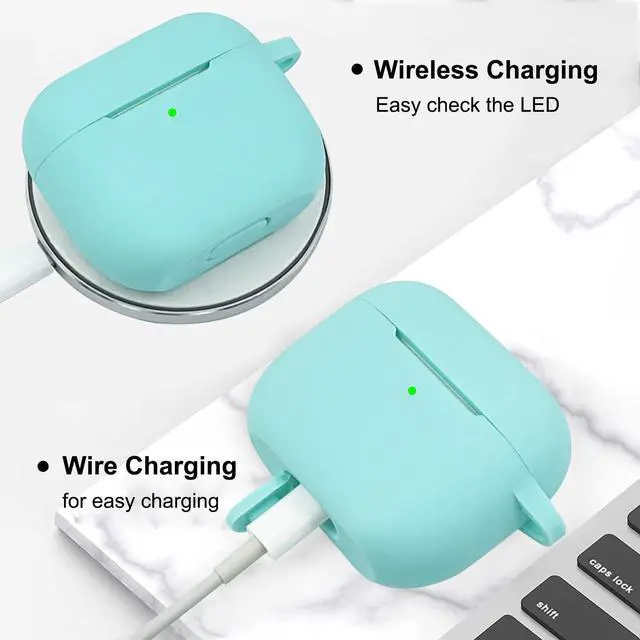 Alt view image 5 of 7 - Compatible with AirPods 3 Case Cover Soft Silicone Skin Case for AirPods 3rd Generation with Bracelet Keychain for Women (Mint Green)