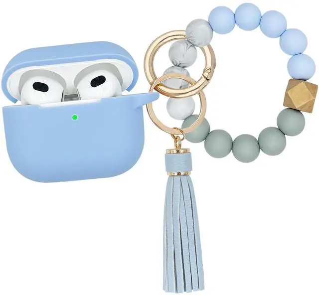 Main image of Compatible with AirPods 3 Case Cover Soft Silicone Skin Case for AirPods 3rd Generation with Bracelet Keychain for Women (Light Blue)