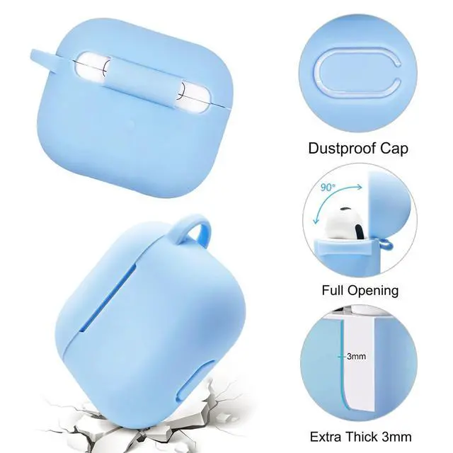 Alt view image 3 of 7 - Compatible with AirPods 3 Case Cover Soft Silicone Skin Case for AirPods 3rd Generation with Bracelet Keychain for Women (Light Blue)