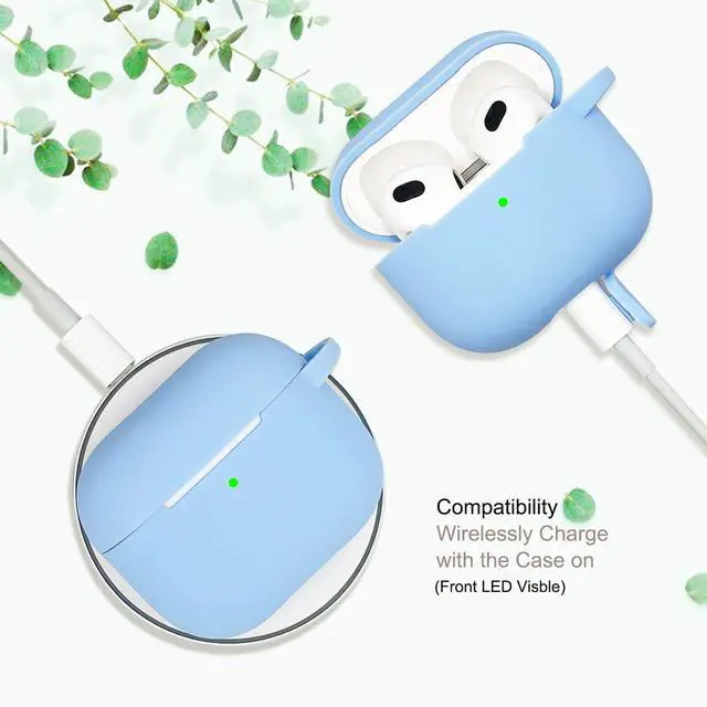 Alt view image 4 of 7 - Compatible with AirPods 3 Case Cover Soft Silicone Skin Case for AirPods 3rd Generation with Bracelet Keychain for Women (Light Blue)