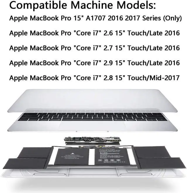 Alt view image 4 of 7 - A1820 Battery Replacement Compatible with Apple MacBook Pro 15-inch A1707 2016 2017 (EMC 3072 3162) 11.4V 76Wh 6600mAh Li-ion