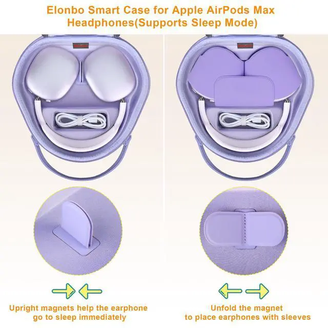 Alt view image 2 of 7 - Smart Case for Apple AirPods Max Wireless Over-Ear Headphones(Supports Sleep Mode), New AirPods Max Headphones Hard Carrying Case,Earphone Travel Protective Holder Storage Bag, Purple