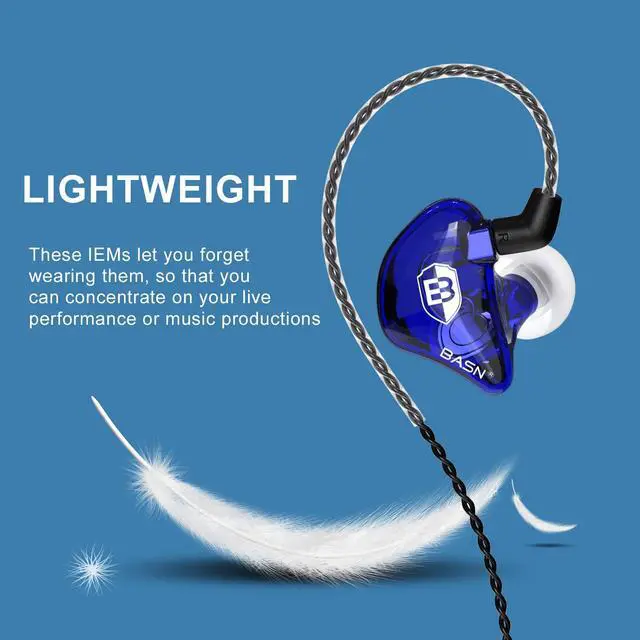 Alt view image 3 of 6 - Bsinger BC100 in Ear Monitor Headphones,Blue | Universal Fit Noise Isolating IEM Earphones for Musicians Singers Studio Audiophiles