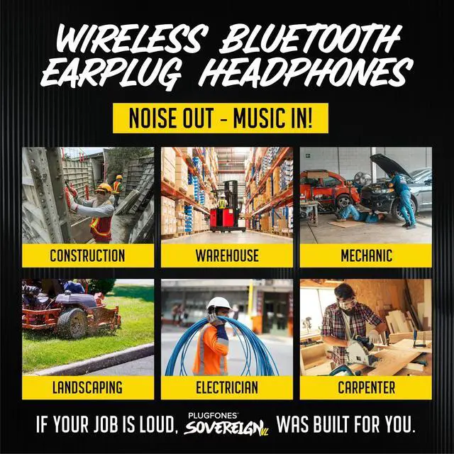 Alt view image 2 of 7 - Sovereign VL Bluetooth Earplug Earbuds, 82dB Volume Limited OSHA | True Wireless Hearing Protection for Work, 26dB NRR Foam and Silicone Ear Plug Tips, Compliant Safety Headphones, 40 hr Case