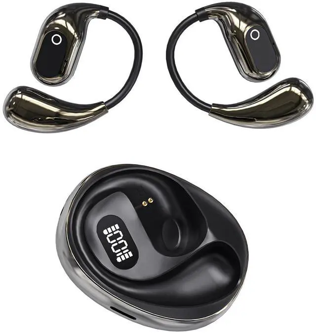 Main image of Open Ear Headphones Wireless Bluetooth 5.4, OWS Earphones Wireless Earbuds with Earhooks and Mic, IPX5 Waterproof, 64H Range, Out of Ear Earbuds for Sports Running Workout Driving (Black)