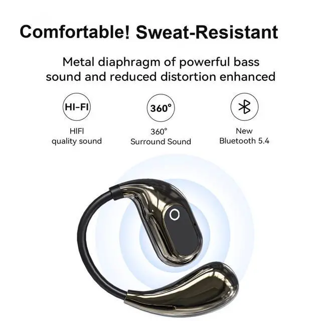 Alt view image 2 of 6 - Open Ear Headphones Wireless Bluetooth 5.4, OWS Earphones Wireless Earbuds with Earhooks and Mic, IPX5 Waterproof, 64H Range, Out of Ear Earbuds for Sports Running Workout Driving (Black)