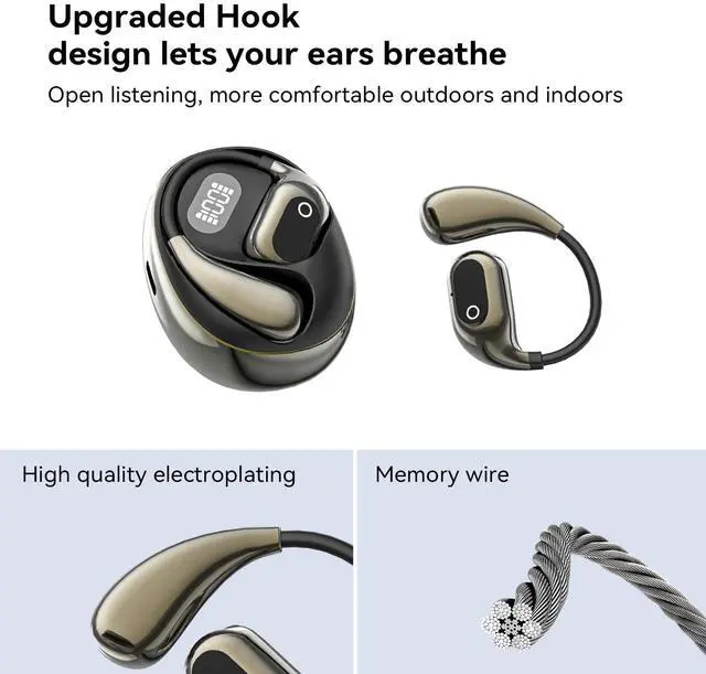 Alt view image 4 of 6 - Open Ear Headphones Wireless Bluetooth 5.4, OWS Earphones Wireless Earbuds with Earhooks and Mic, IPX5 Waterproof, 64H Range, Out of Ear Earbuds for Sports Running Workout Driving (Black)