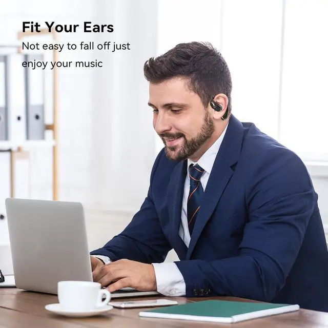 Alt view image 6 of 6 - Open Ear Headphones Wireless Bluetooth 5.4, OWS Earphones Wireless Earbuds with Earhooks and Mic, IPX5 Waterproof, 64H Range, Out of Ear Earbuds for Sports Running Workout Driving (Black)