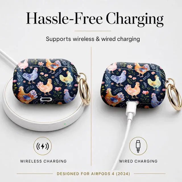 Alt view image 5 of 7 - Compatible with Airpod 4 Case,TPU Cute Pattern Protective, Shockproof Anti Scratch Case with Keychain Ring, Supports Wireless Charging(Colorful Chickens Flowers Leaves)