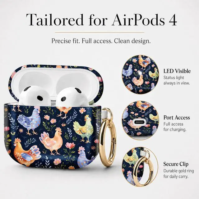 Alt view image 6 of 7 - Compatible with Airpod 4 Case,TPU Cute Pattern Protective, Shockproof Anti Scratch Case with Keychain Ring, Supports Wireless Charging(Colorful Chickens Flowers Leaves)