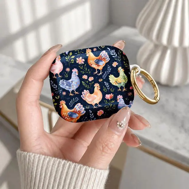 Alt view image 7 of 7 - Compatible with Airpod 4 Case,TPU Cute Pattern Protective, Shockproof Anti Scratch Case with Keychain Ring, Supports Wireless Charging(Colorful Chickens Flowers Leaves)