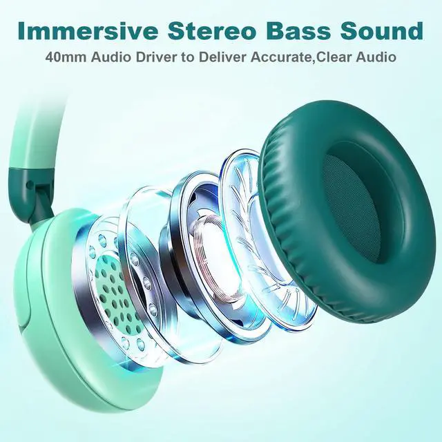 Alt view image 6 of 7 - V8 Kids Headphones,Wired Headphones with Mic, 85/94dB Volume Limiter, Tangle-Free 3.5mm Jack, Stereo Sound, Shared Interface, Adjustable Portable Headphones for School & Travel Green