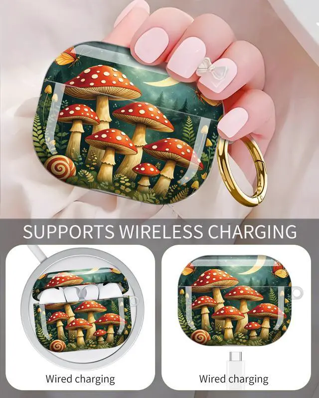 Alt view image 3 of 6 - Compatible with AirPod Pro 3 Case 2025,Shockproof Protective Cover with Keychain,Multi-Theme Graphic Design Shell for Men Women,Ideal for Gym&Travel(Mushroom Forest Moon Butterflies Snail)
