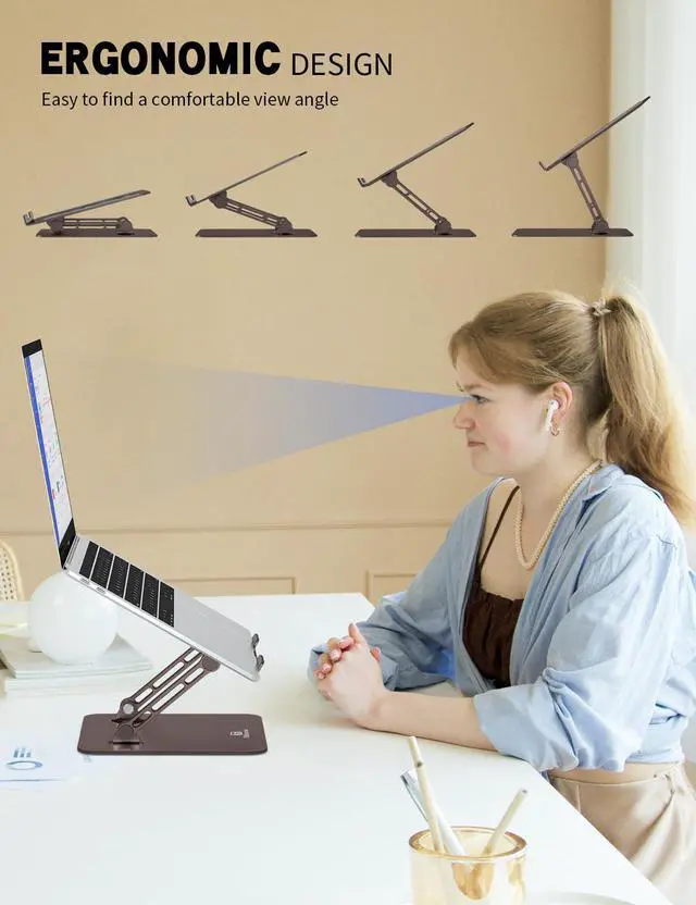 Alt view image 2 of 6 - Z-Shaped Laptop Stand for Desk Fits 10"-16" Notebook Coffee Brown | Adjustable Ergonomic Riser With Portable Folding Design for Comfortable Desk Work, Fit for MacBook, Dell, Acer and HP Laptops