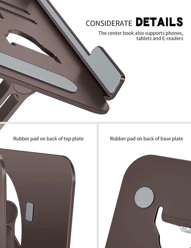Alt view image 3 of 6 - Z-Shaped Laptop Stand for Desk Fits 10"-16" Notebook Coffee Brown | Adjustable Ergonomic Riser With Portable Folding Design for Comfortable Desk Work, Fit for MacBook, Dell, Acer and HP Laptops