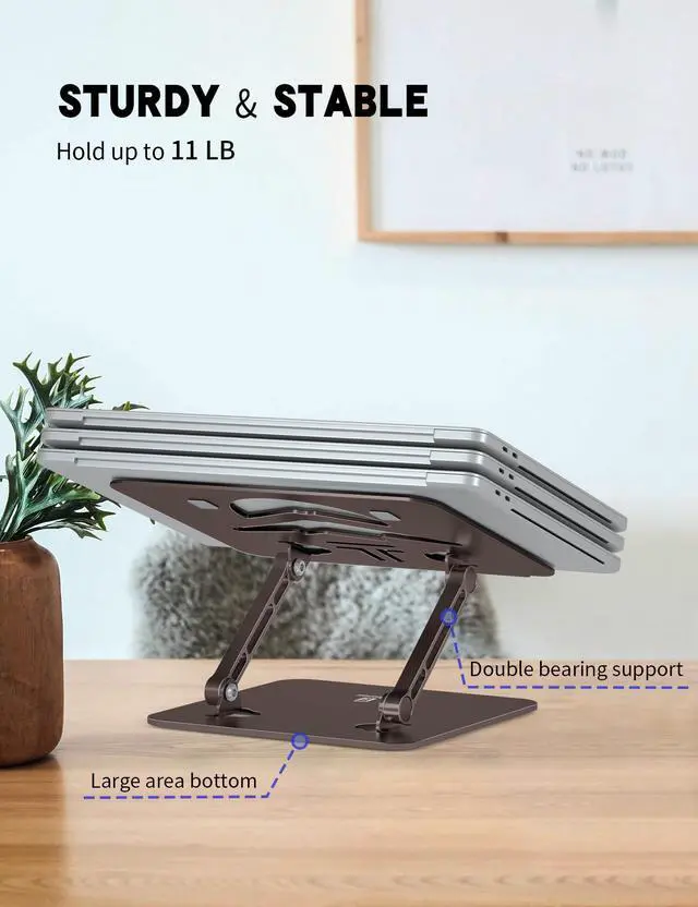 Alt view image 4 of 6 - Z-Shaped Laptop Stand for Desk Fits 10"-16" Notebook Coffee Brown | Adjustable Ergonomic Riser With Portable Folding Design for Comfortable Desk Work, Fit for MacBook, Dell, Acer and HP Laptops
