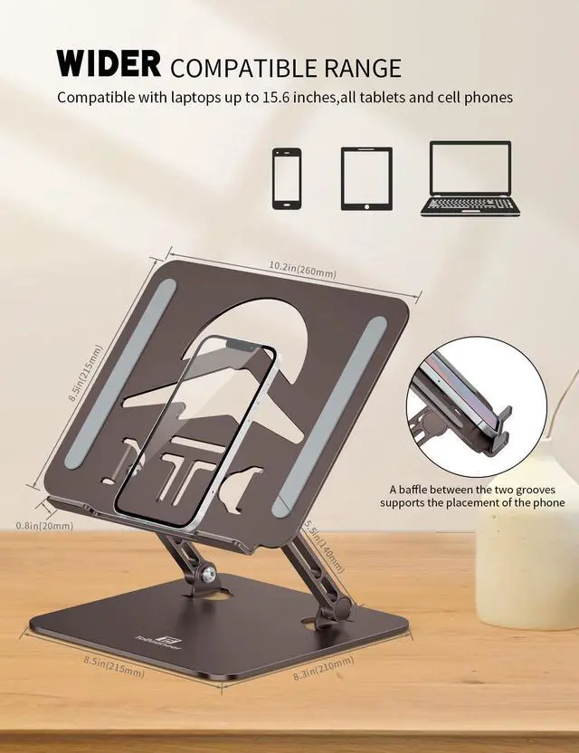 Alt view image 6 of 6 - Z-Shaped Laptop Stand for Desk Fits 10"-16" Notebook Coffee Brown | Adjustable Ergonomic Riser With Portable Folding Design for Comfortable Desk Work, Fit for MacBook, Dell, Acer and HP Laptops