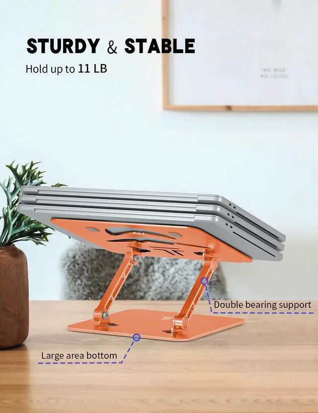 Alt view image 4 of 6 - Z-Shaped Laptop Stand for Desk Fits 10"-16" Notebook, Orange | Adjustable Ergonomic Riser With Portable Folding Design for Comfortable Desk Work, Fit for MacBook, Dell, Acer and HP Laptops