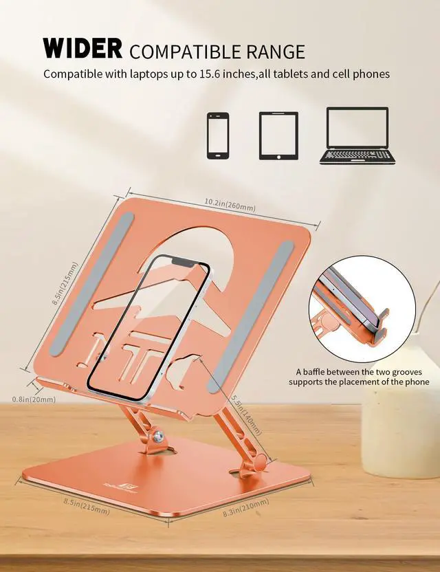 Alt view image 6 of 6 - Z-Shaped Laptop Stand for Desk Fits 10"-16" Notebook, Orange | Adjustable Ergonomic Riser With Portable Folding Design for Comfortable Desk Work, Fit for MacBook, Dell, Acer and HP Laptops