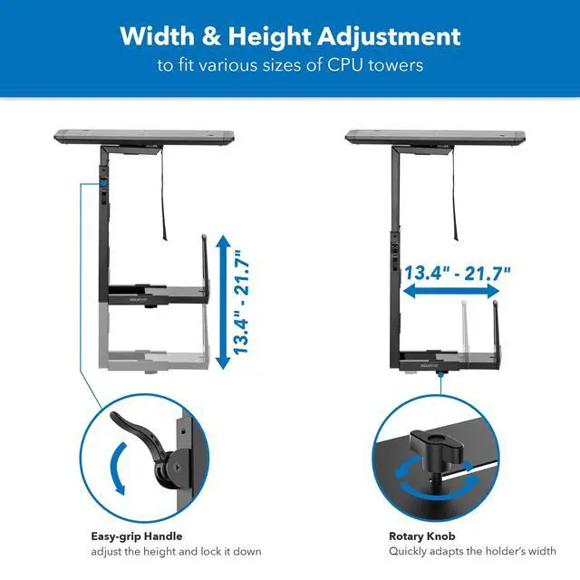 Alt view image 3 of 6 - CPU Under Desk Mount Bracket Rack, Adjustable Computer Tower Desk Mount with Sliding Track, 33 lbs Capacity, Black