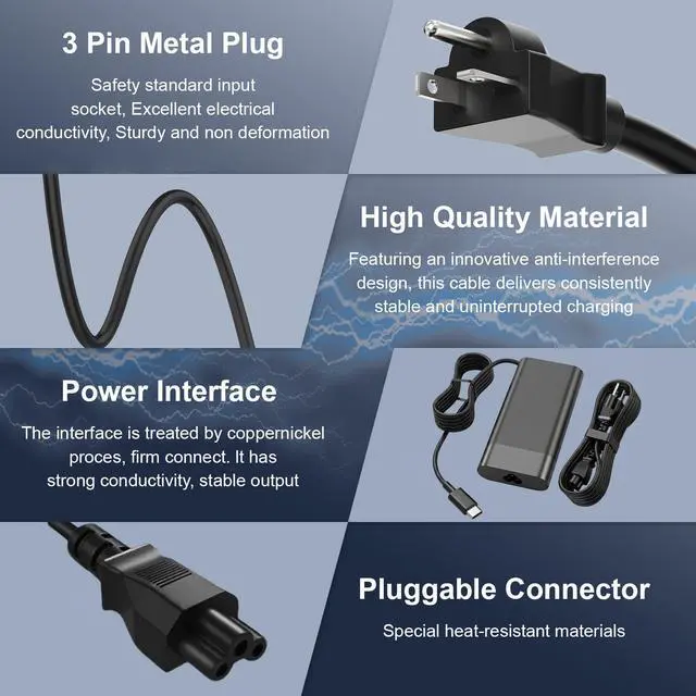 Alt view image 3 of 7 - 140W Charger Compatible with HP ZBook 8 G1i/G2i/G2a 14 16,ZBook Ultra G1a | Fit for HP OMEN Transcend 14 14-FB0000 14-FB1047NR 14-FB0097NR 14-FB0013DX,Spectre x360 16-aa0000 Type-C Power Cord