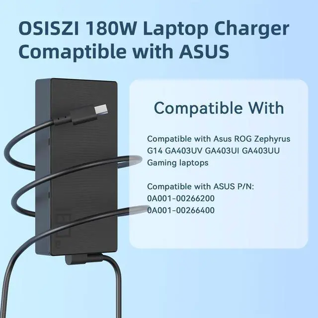 Alt view image 5 of 6 - 180W Rectangle Charger Compatible with ASUS ROG Zephyrus G14 | Fit for ASUS ROG Zephyrus G14 2025 AI Gaming Laptop V16 V3607 GA403UU GA403UV GA403UI OLED ADP-180TB K
