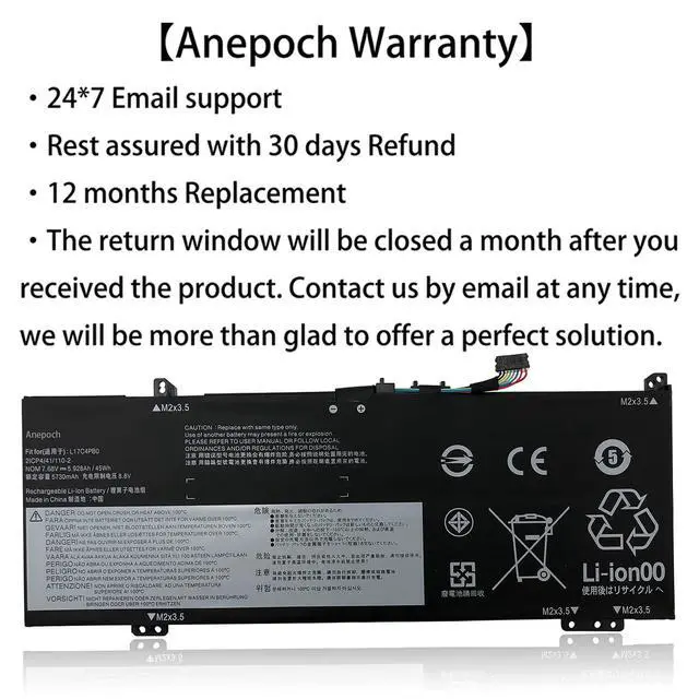 Alt view image 3 of 7 - L17C4PB0 Laptop Battery Replacement for Lenovo Flex 6-14IKB 14ARR IdeaPad 530S-14ARR 530S-14IKB 530S-15IKB Series L17C4PB2 L17M4PB2 5B10Q16066 5B10Q16067 5B10Q22883 7.68V 45Wh 5928mAh