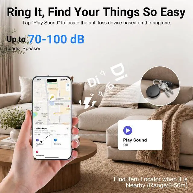 Alt view image 3 of 7 - Bluetooth Tracking Tags (iOS Only) 4 Pack, Compatible with Apple Find My | Smart Bluetooth Tracking Tag, Replaceable Battery, Locator with Sound, Item Finder for Luggage, Wallets, Keys