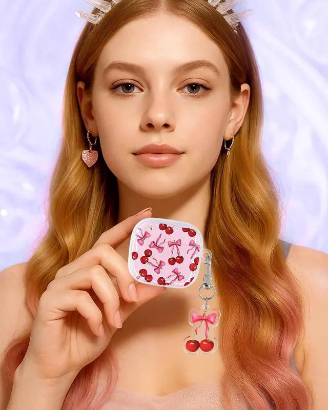 Alt view image 3 of 6 - for AirPods 4 Case for Women - Cute & Protective Kawaii Girls Girly Fashion Design Cover with Cartoon Acrylic Keychain for Apple for AirPods 4th Generation Case, Cherry Bow