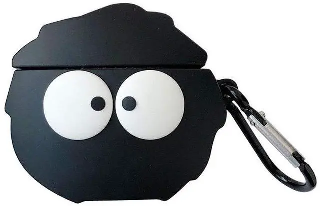 Main image of Case Compatible with AirPods 1/2, Super Cute Creative Funny Big Eyes Black Dust Elf Shape Case, Stylish Dust Ball Silicone Earphone Protection Skin +Hook