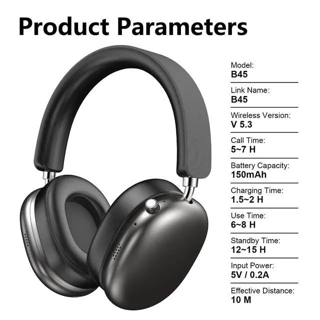 Alt view image 5 of 6 - New Over-Ear Wireless Headphones with Microphone, HiFi Clear Call, USB-C Charging, Comfortable Fit with Head. Compatible with Mobile Phones, Computers, MP3. Bluetooth Headphones (Black)