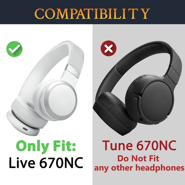 Alt view image 2 of 5 - Replacement Earpads for JBL Live 670NC On-Ear Headphones(Do Not Fit Tune 670NC), Ear Pads Cushions with Soft Protein Leather and High-Density Noise Isolation Foam - Grey