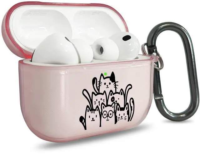 Main image of for AirPods Pro 3 Case Cover with Art Skin, Cute TPU AirPods Case with Keychain Hook, Semi-Transparent Decorative Case for Women, Cute Cat, Clear Pink