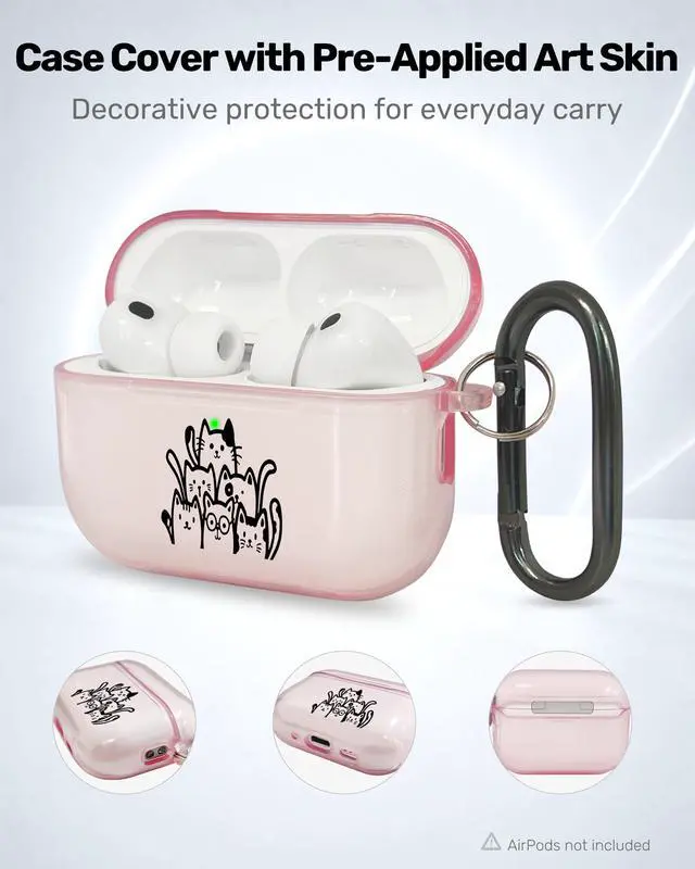 Alt view image 2 of 6 - for AirPods Pro 3 Case Cover with Art Skin, Cute TPU AirPods Case with Keychain Hook, Semi-Transparent Decorative Case for Women, Cute Cat, Clear Pink