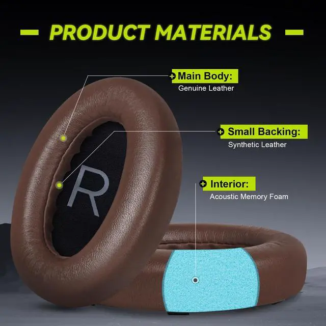 Alt view image 2 of 6 - Replacement Ear Pads for Bose NC700 / 700 Noise Cancelling Headphones, Lambskin Leather Earpad Covers/Cushion Kit with Plush Memory Foam, Thickened Comfort, Tear-Resistant Seams(Brown)
