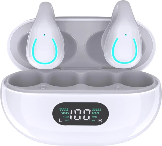 Main image of Clip-On Open Ear Headphones Wireless Bluetooth 5.3 Earbuds with Earhooks 80 Hours Playtime with Charging Case,IPX4 Waterproof Earphones for Running, Walking, Workout (White)