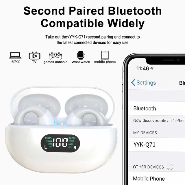 Alt view image 3 of 6 - Clip-On Open Ear Headphones Wireless Bluetooth 5.3 Earbuds with Earhooks 80 Hours Playtime with Charging Case,IPX4 Waterproof Earphones for Running, Walking, Workout (White)