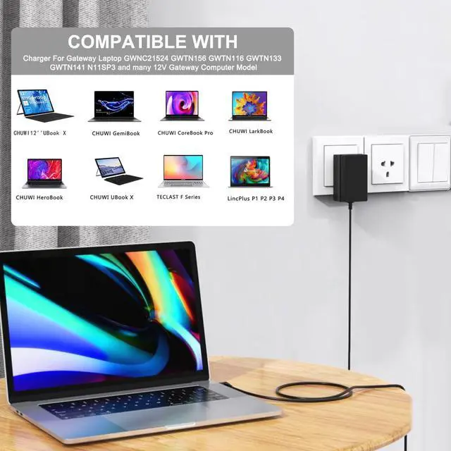 Alt view image 2 of 6 - UL Listed 12V 3A 2A Charger for Chuwi UBook X GemiBook Pro 14'' GemiBook 13''IPS HeroBook Pro 14.1'' IPS Pro+ 13.3 Larkbook 13.3 LincPlus P3 P4 1409 1429 P2 P1 AeroBook Pro Power Supply Adapter Cord