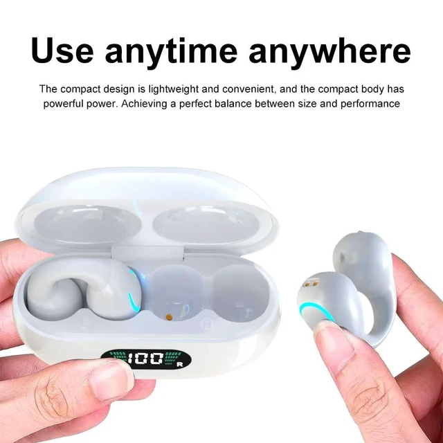 Alt view image 5 of 6 - Clip-On Open Ear Headphones Wireless Bluetooth 5.3 Earbuds with Earhooks 80 Hours Playtime with Charging Case,IPX4 Waterproof Earphones for Running, Walking, Workout (White)