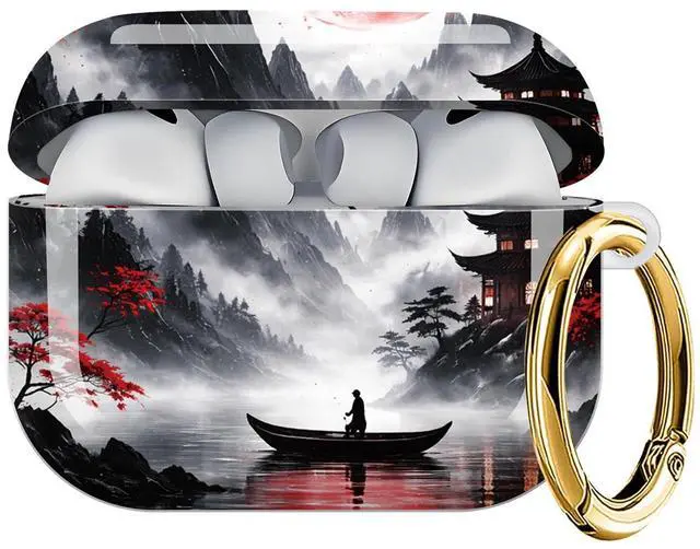 Main image of Case Compatible with AirPod Pro 3 2025, Cute Protective Cover with Keychain for AirPod Pro 3rd Generation, Full Protection Case for Women Girls(Red Moon Misty Mountains)