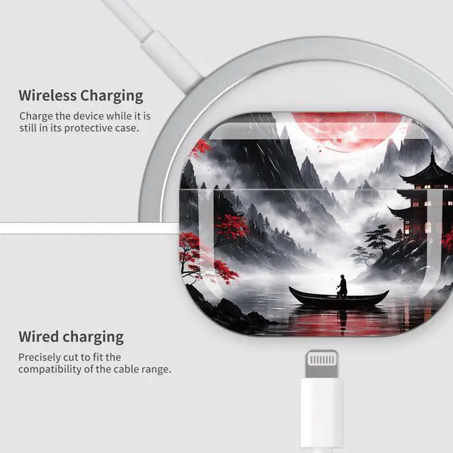 Alt view image 4 of 7 - Case Compatible with AirPod Pro 3 2025, Cute Protective Cover with Keychain for AirPod Pro 3rd Generation, Full Protection Case for Women Girls(Red Moon Misty Mountains)