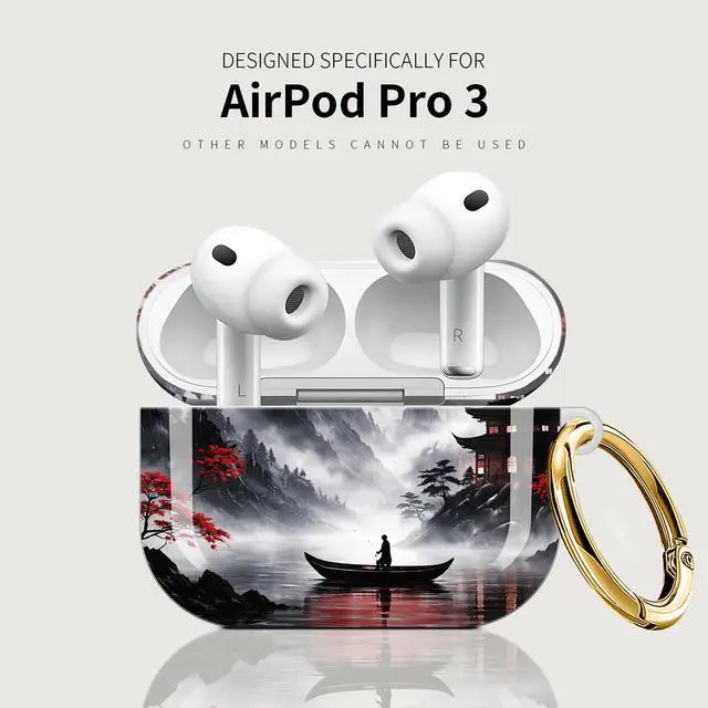 Alt view image 5 of 7 - Case Compatible with AirPod Pro 3 2025, Cute Protective Cover with Keychain for AirPod Pro 3rd Generation, Full Protection Case for Women Girls(Red Moon Misty Mountains)