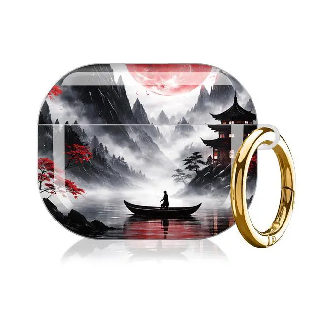 Alt view image 7 of 7 - Case Compatible with AirPod Pro 3 2025, Cute Protective Cover with Keychain for AirPod Pro 3rd Generation, Full Protection Case for Women Girls(Red Moon Misty Mountains)