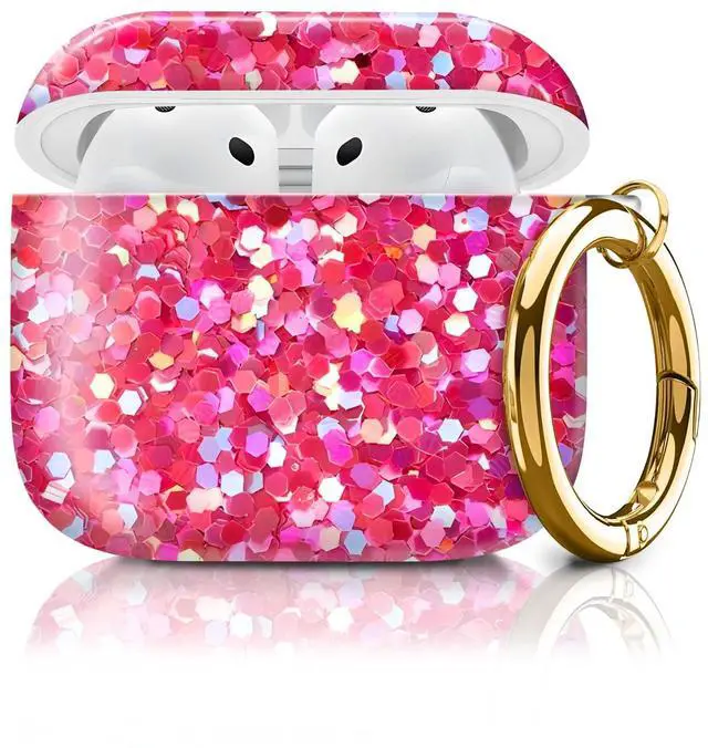 Main image of Compatible with AirPod 4th Generation Case Cover with Keychain, Full Protective Shockproof Wireless Headphone Case for Women Men Girl (Pink)