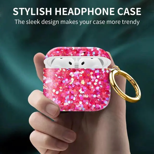 Alt view image 2 of 6 - Compatible with AirPod 4th Generation Case Cover with Keychain, Full Protective Shockproof Wireless Headphone Case for Women Men Girl (Pink)